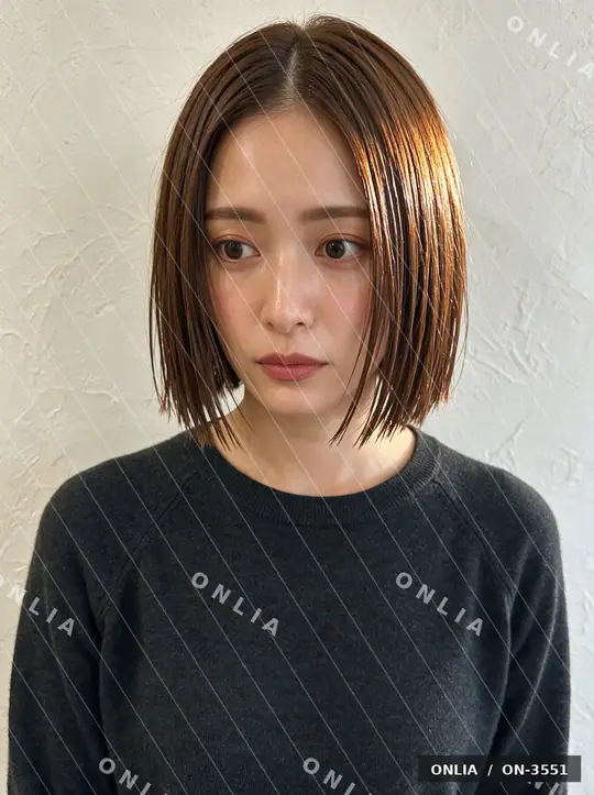 ブラウン ストレートショートのヘアスタイル写真（AIで作った架空の人物）
