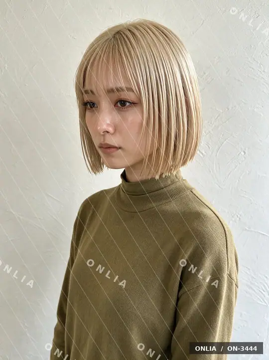 ベージュ ストレートショートのヘアスタイル写真（AIで作った架空の人物）