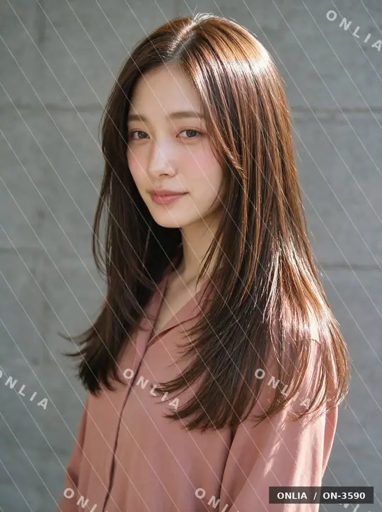 チェスナットブラウン 外ハネミディアムのヘアスタイル写真（AIで作った架空の人物）