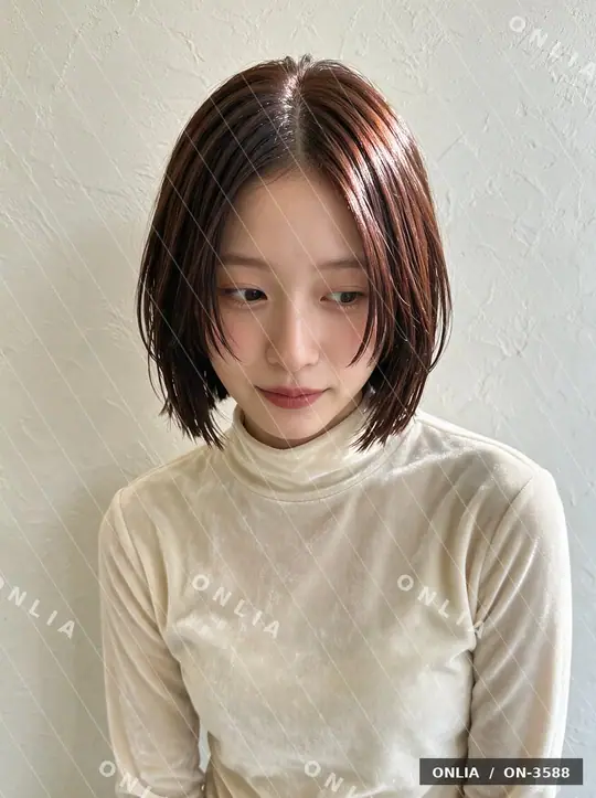 ダークブラウン ストレートショートのヘアスタイル写真（AIで作った架空の人物）